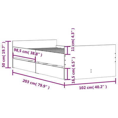 vidaXL Giroletto con Cassetti Rovere Sonoma 100x200 cm