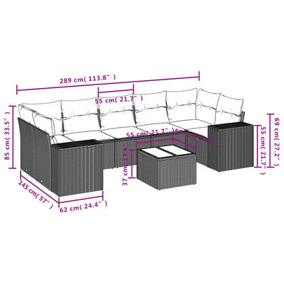 vidaXL Set Divano da Giardino 8 pz con Cuscini Beige in Polyrattan