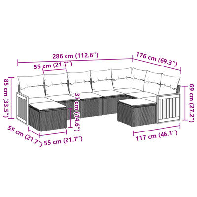 vidaXL Set Divani da Giardino 9 pz con Cuscini Nero in Polyrattan