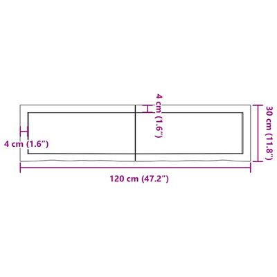 vidaXL Piano Bagno Marrone 120x30x(2-6) cm Legno Massello Trattato