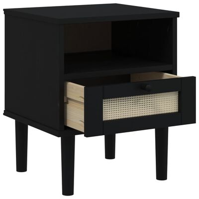 vidaXL Comodino SENJA Nero Aspetto Rattan 40x35x48 cm in Legno di Pino