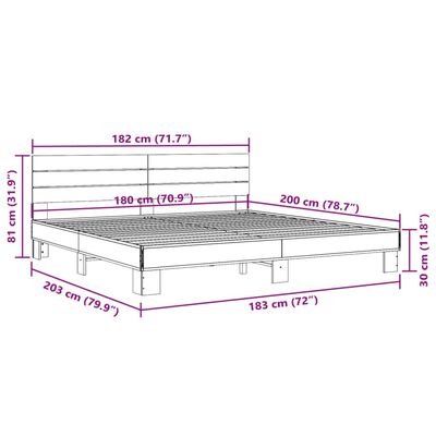 vidaXL Giroletto Rovere Fumo 180x200 cm in Legno Multistrato Metallo