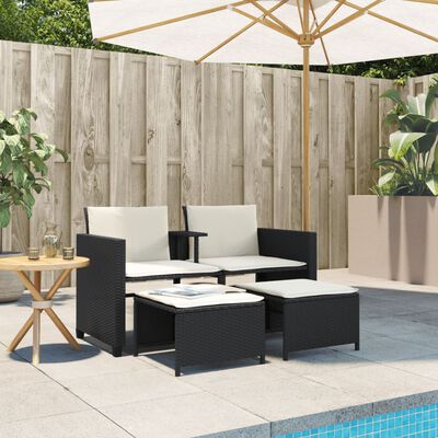 vidaXL Divano Giardino 2 Posti con Tavolo e Sgabelli Nero Polyrattan