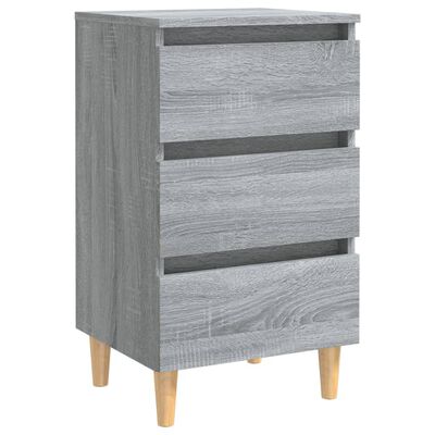 vidaXL Comodino con Gambe in Legno Massello Grigio Sonoma 40x35x69 cm