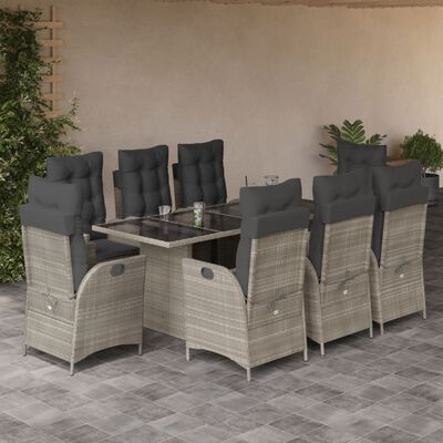 vidaXL Set Pranzo da Giardino 9pz con Cuscini Grigio Chiaro Polyrattan