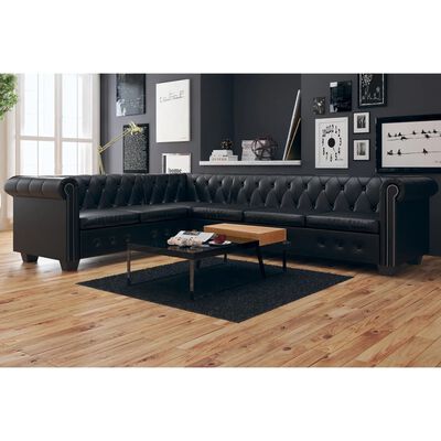 vidaXL Divano Angolare Chesterfield a 6 Posti Pelle Artificiale Nera