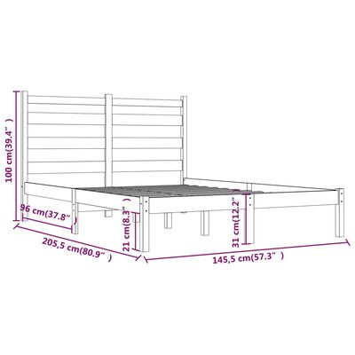 vidaXL Giroletto Nero in Legno Massello di Pino 140x200 cm