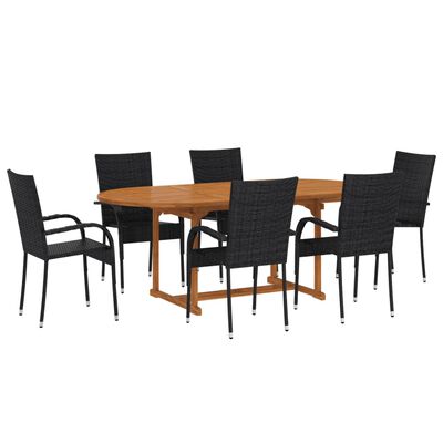 vidaXL Set Mobili da Pranzo per Giardino 7 pz in Polyrattan Nero