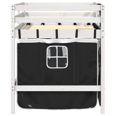 vidaXL Letto a Soppalco con Tende Bambini Bianco e Nero 80x200 cm Pino