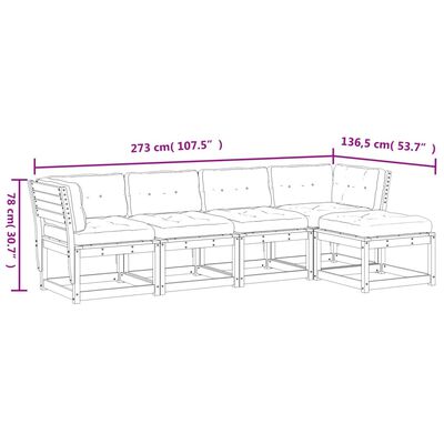 vidaXL Set Divani Giardino 5 pz con Cuscini in Legno Massello di Pino