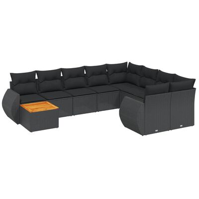 vidaXL Set Divani da Giardino 10pz con Cuscini in Polyrattan Nero