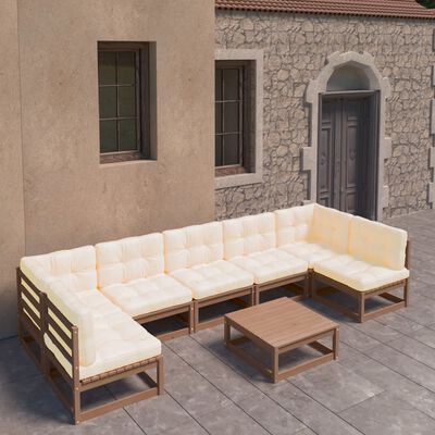 vidaXL Set Salotto Giardino e Cuscini 8 pz Legno Massello Pino Ambra