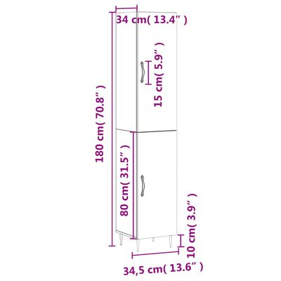 vidaXL Credenza Grigio Sonoma 34,5x34x180 cm in Legno Multistrato