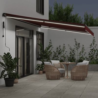 vidaXL Tenda da Sole Retrattile Automatica con LED Bordò 600x350 cm