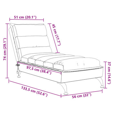 vidaXL Chaise Longue Massaggi con Cuscini Crema in Tessuto