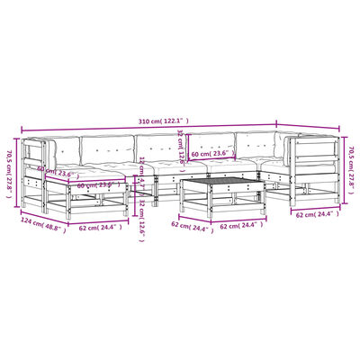 vidaXL Set Divani da Giardino 8pz con Cuscini Legno Impregnato di Pino