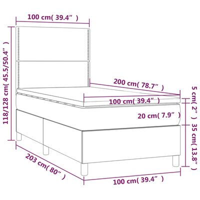 vidaXL Letto a Molle con Materasso e LED Crema 100x200cm in Tessuto