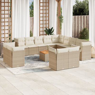 vidaXL Set Divani da Giardino 14pz con Cuscini in Polyrattan Beige