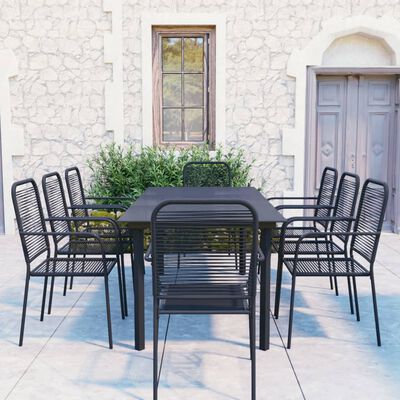 vidaXL Set da Pranzo da Giardino 9 pz Nero in Vetro e Acciaio