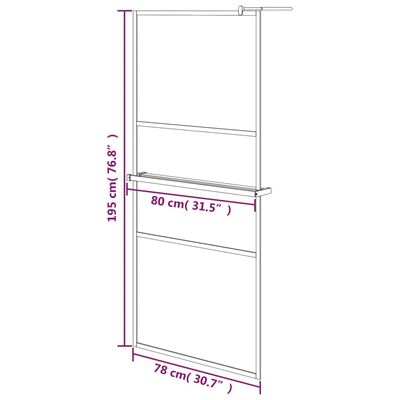 vidaXL Parete Doccia con Mensola Cromo 80x195cm Vetro ESG e Alluminio