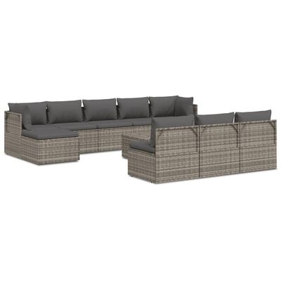 vidaXL Set Divani da Giardino 11 pz con Cuscini in Polyrattan Grigio