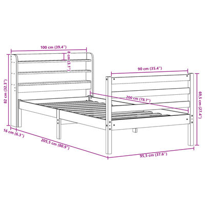 vidaXL Giroletto con Testiera senza Materasso Bianco 90x200 cm