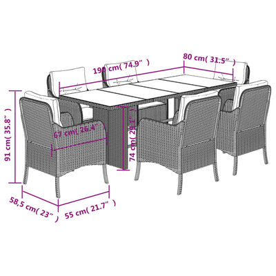 vidaXL Set da Pranzo da Giardino 7pz con Cuscini in Polyrattan Marrone