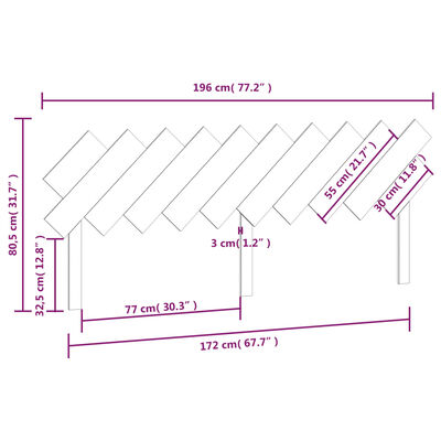 vidaXL Testiera per Letto Ambra 196x3x80,5cm in Legno Massello di Pino