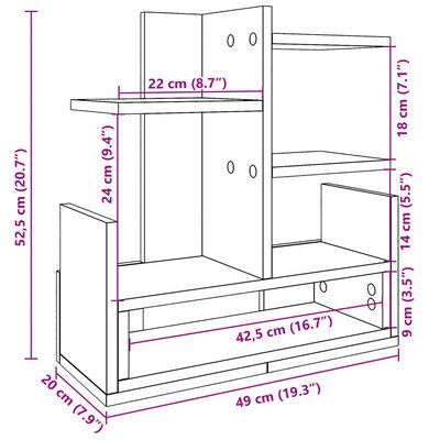 vidaXL Organizer Scrivania Grigio Cemento 49x20x52,5 cm Multistrato