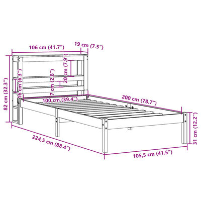 vidaXL Giroletto senza Materasso 100x200 cm in Legno Massello di Pino