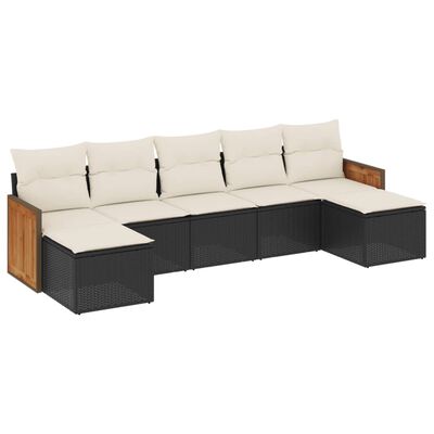 vidaXL Set Divani da Giardino con Cuscini 7pz Nero Polyrattan