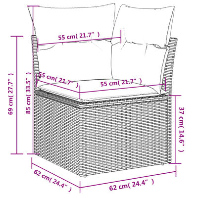 vidaXL Set Divani da Giardino 10pz con Cuscini in Polyrattan Marrone