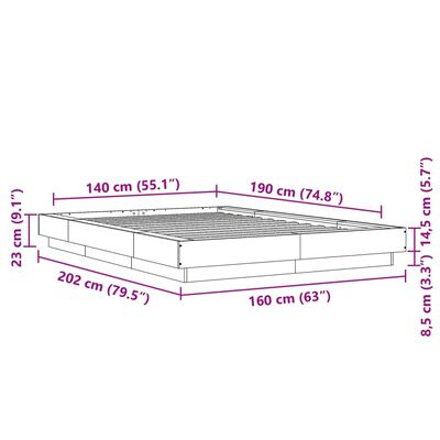 vidaXL Giroletto Grigio Sonoma 140x190 cm in Legno Multistrato