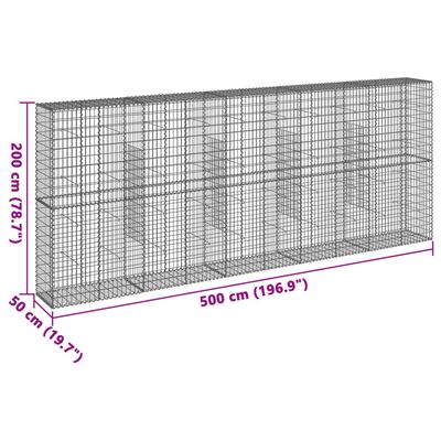 vidaXL Cesto Gabbione con Copertura 500x50x200 cm in Ferro Zincato