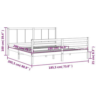 vidaXL Giroletto Testiera Bianco Super King Size in Legno Massello