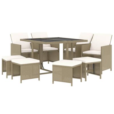 vidaXL Set da Pranzo da Giardino 9 pz con Cuscini in Polyrattan Beige