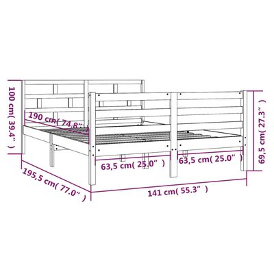 vidaXL Giroletto Bianco 135x190 cm Double in legno Massello