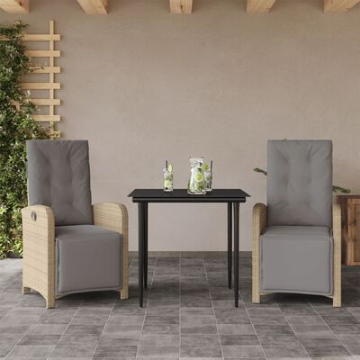 vidaXL Set da Bistrò 3 pz con Cuscini Beige in Polyrattan