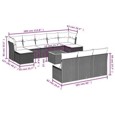 vidaXL Set Divani da Giardino 11 pz con Cuscini in Polyrattan Grigio