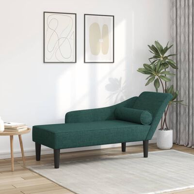 vidaXL Chaise Longue con Cuscini Verde Scuro in Tessuto