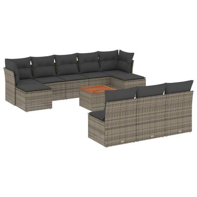 vidaXL Set Divani da Giardino 11 pz con Cuscini in Polyrattan Grigio