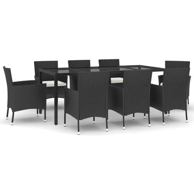 vidaXL Set da Pranzo da Giardino 9 pz con Cuscini Nero in Polyrattan