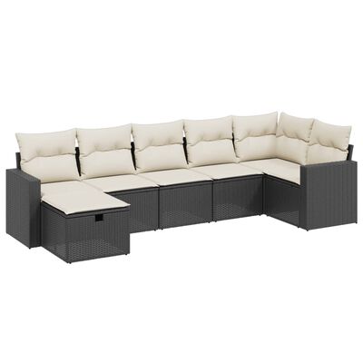 vidaXL Set Divani da Giardino con Cuscini 7pz Nero Polyrattan