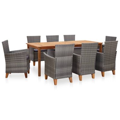 vidaXL Set Pranzo da Giardino 9 pz Polyrattan e Legno d'Acacia Grigio