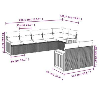 vidaXL Set Divano da Giardino 8 pz con Cuscini Grigio in Polyrattan