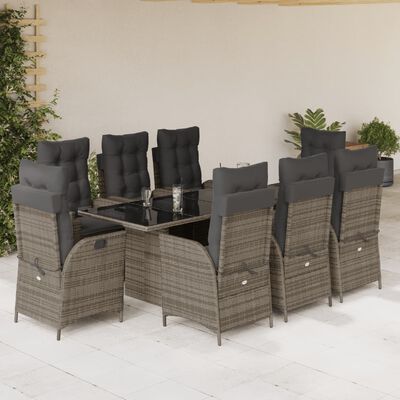 vidaXL Set da Pranzo da Giardino 9 pz con Cuscini in Polyrattan Grigio