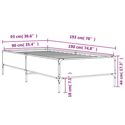 vidaXL Giroletto Rovere Fumo 90x190 cm in Legno Multistrato e Metallo