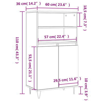 vidaXL Credenza Rovere Marrone 60x36x110 cm in Legno Multistrato