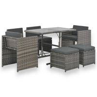 vidaXL Set da Pranzo per Esterni 7 pz con Cuscini in Polyrattan Grigio