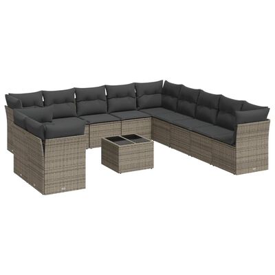 vidaXL Set Divani da Giardino 12 pz con Cuscini Grigio in Polyrattan